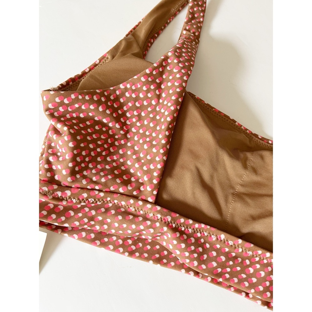 Aerie brown/pink/white polka dot scoop neck bikini top NWT M - Picture 7 of 10